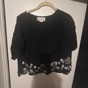 Black Floral Embroidered Blouse